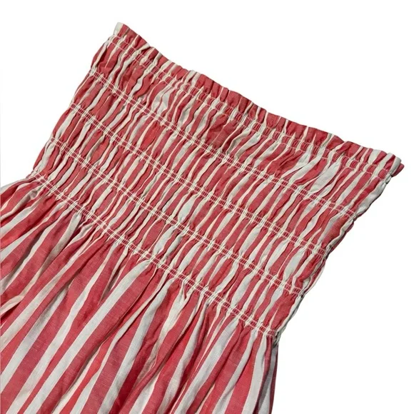 Coral Striped Strapless Smocked A-Line Maxi Dress Coastal Chic NWT Sz Small - Picture 3 of 7